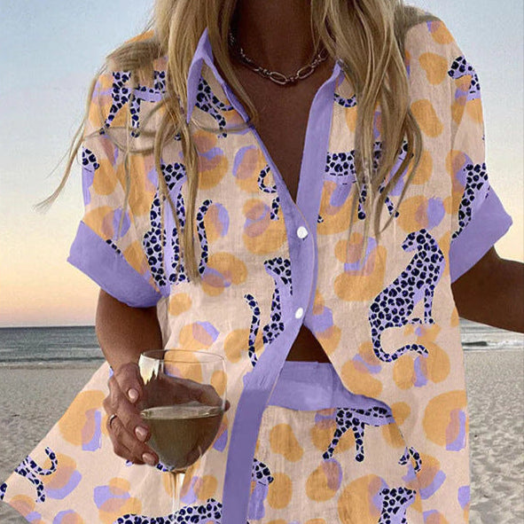 DIANA™ | Vestido corto de lino con estampado de leopardo