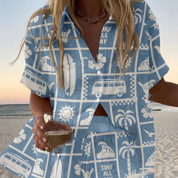 VENTUR™ | CONJUNTO corto de lino con estampado verano