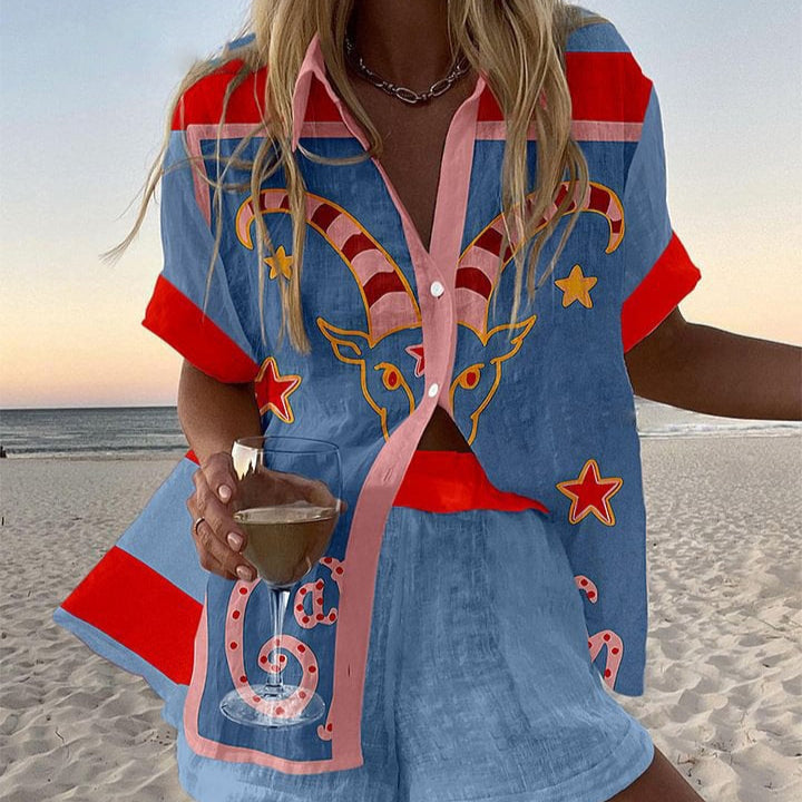 Giuliana™ | Vestido corto de lino con estampado